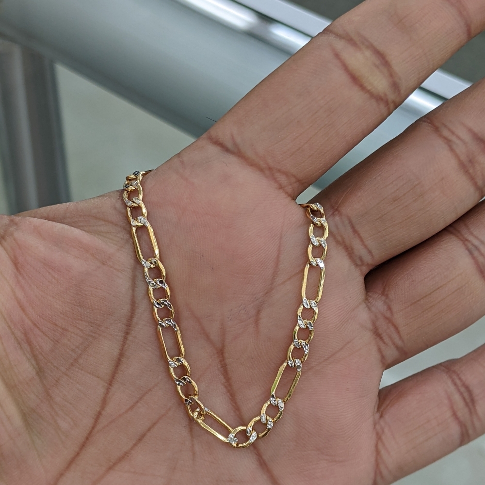 10kt Real Gold Figaro Diamond Cut Bracelet 4mm 7 inches